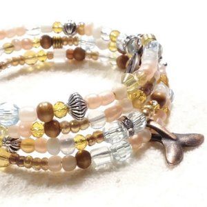 brown beaded coil bracelet Handmade adjustable multi strand beaded bracelet